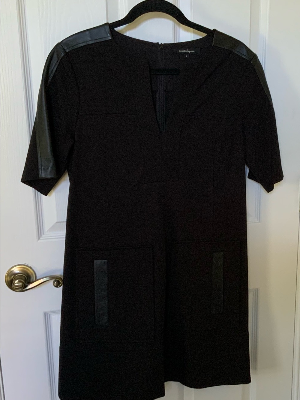 Sleeve-Trim Black Shift Dress